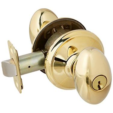 Imagem de Schlage Maçaneta de porta F51ASIE505 de latão polido vitalício Siena com chave de entrada F51A à prova de pânico