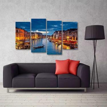 Imagem de Quadro Decorativo Veneza Paisagem Mosaico Em Tecido 4 Peças