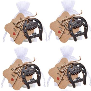 Imagem de 30 peças de abridor de ferradura com ferradura de ferro fundido com etiqueta, bolsa transparente para decorações vintage de lembrancinhas de casamento, lembrancinhas de festa