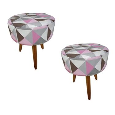 Imagem de Kit 02 Puffs Banqueta Redondo Classic Suede Triangulo Rosa - DS Estofados