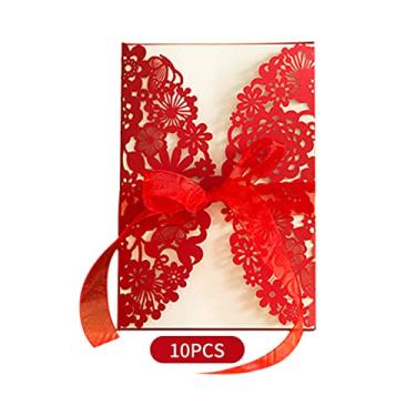 Imagem de Wemay 10 peças oco para fora convites de casamento cartões com s bowknot para casamento chuveiro nupcial noivado cartão aniversário dos namorados para sua mãe esposa amantes