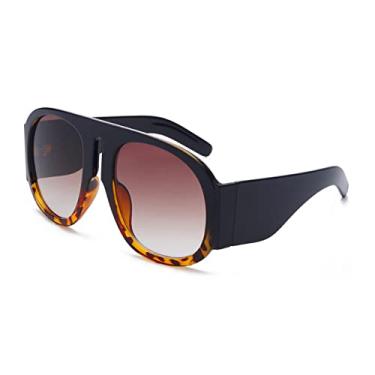 Imagem de Óculos de sol redondos de luxo fashion masculinos femininos design superdimensionado moldura de personalidade óculos de sol retrô perna retrô óculos de sol uv400, cinza leopardo preto, 1 peça