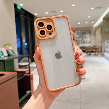 Imagem de Estojo de laser holográfico de luxo para iphone 13 12 11 pro max xs xr x transparente traseiro à prova de choque acrílico aurora capa, laranja, para iphone x