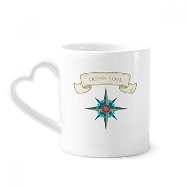 Imagem de Caneca com estampa de bússola Ocean Love Sea Sailing Coffee Ceramic Drinkware Copo de coração de vidro