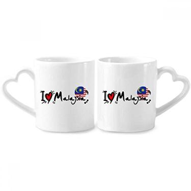 Imagem de I Love Malaysia Word Flag Love Heart Illustration Couple Porcelain Mug Set Ceramic Lover Cup Heart Handle