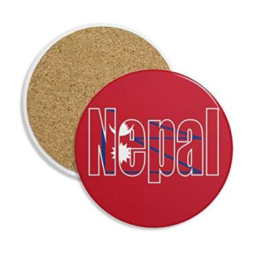 Imagem de Suporte de caneca de cerâmica com nome da bandeira do Nepal, pedra absorvente para bebidas, presente de 2 peças