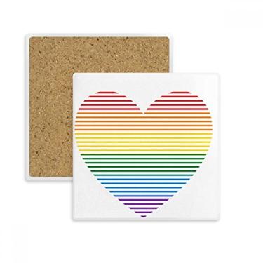 Imagem de Rainbow Gay LGBT Tapete de porta-copos quadrado de coração com forro de lésbica, suporte para caneca de pedra isolante