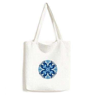 Imagem de Bolsa de lona decorativa floral azul Marrocos bolsa de compras casual bolsa de mão