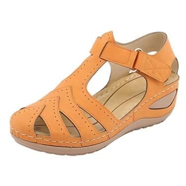 Imagem de Sandálias de plataforma confortáveis anabela feminina moda respirável sapatos de verão sandálias femininas praia (laranja, 8)