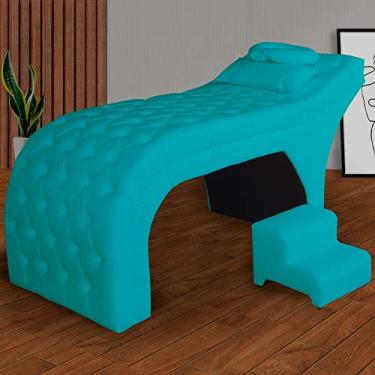 Imagem de Kit Maca e Escada Para Massagem e Estética Suede Azul Turquesa - LM DECOR
