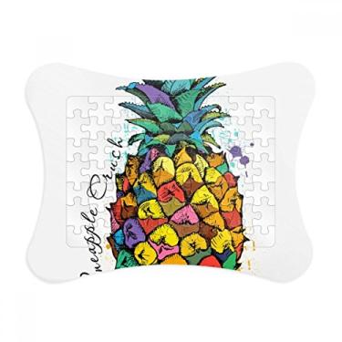 Imagem de Moldura de quebra-cabeça de frutas tropicais, abacaxi, cor forte, decoração de quadros, ornamento de quebra-cabeça
