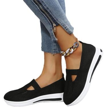 Imagem de Zapatos ortopédicos para mujer Zapatillas clásicas sin cordones Zapatos para caminar de malla de punto transpirables de verano Zapatillas de deporte ligeras y cómodas con suela suave,Negro,7