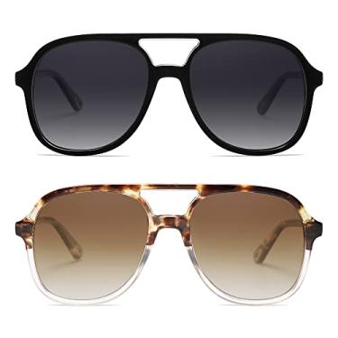 Imagem de Appassal Óculos de sol polarizados quadrados retrô feminino masculino vintage ponte dupla aviadores AP3606, P9 preto/cinza e marrom e tartaruga