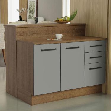 Imagem de Ilha de Cozinha com Bancada e Balcão 120 cm Rustic/Cinza Agata Madesa