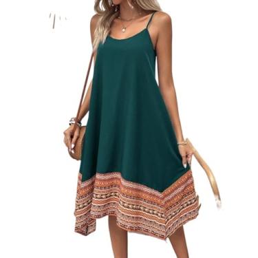 Imagem de Camisa Feminina Asymmetrical Hem Cami Dress (Color : Dark Green, Size : M)