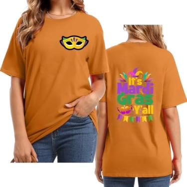Imagem de 2024 Mardi Gras Outfit for Women Letter Back Printed Mardi Gras Shirts for Women Fat Tuesday Camisetas, Laranja, 3G