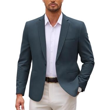 Imagem de COOFANDY Terno casual masculino blazer de um botão texturizado casacos esportivos slim fit, Azul-marinho, G
