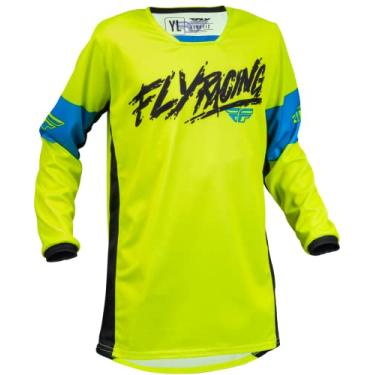 Imagem de Fly Racing Camiseta Kaos cinética juvenil 376-422YL Hi-Vis/Preto/Ciano Yl