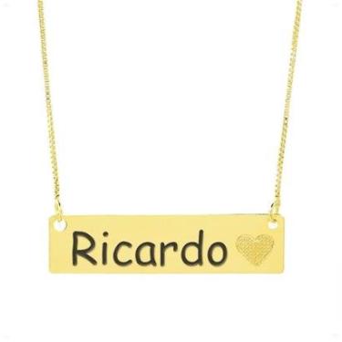 Imagem de Colar Chapinha Coração Gravação Personalizada Nome Ricardo Banhado Ouro 18K - 999006115-Feminino