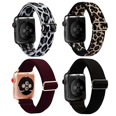 Imagem de CHINDRAG Pulseiras elásticas com adaptador de metal compatível com Apple Watch séries 7/6/5/4/3/SE, mulheres e homens e crianças, pacote com 4