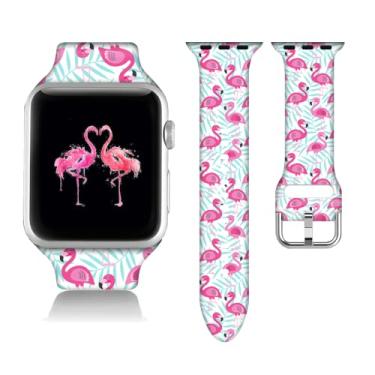 Imagem de Compatível com Apple Watch Pink Flamingo 38/40/41/42/44/45mm para mulheres homens, pulseira de substituição impressa com padrão animal de silicone macio para iWatch séries 7 6 5 4 3 2 1 SE.42mm/44mm/45mm