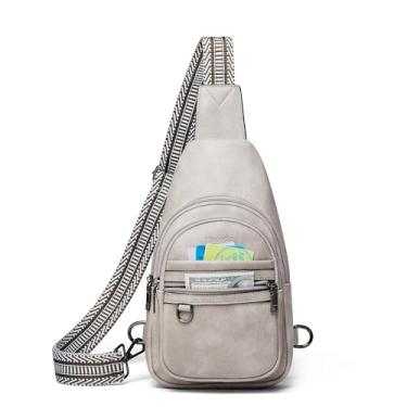 Imagem de Mroede Bolsa tiracolo feminina 7L com 5 bolsos no peito, pochete de viagem, casual, mochila antifurto, Cinza 2-1, Bolsa tiracolo