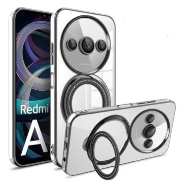 Imagem de YSNZAQ Capa transparente para Xiaomi Redmi A3 6,7 polegadas, capa de telefone TPU macio com suporte de bobina magnética grande para Xiaomi Redmi A3 LD preta