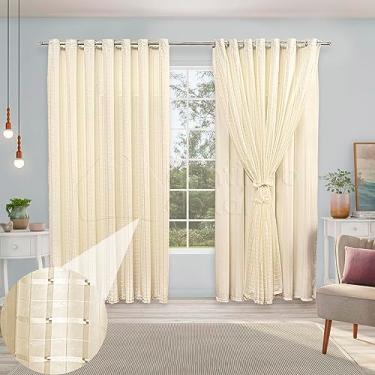 Imagem de Cortina de Voil Xadrez Grande Com Forro Microfibra Porta ou Janela (PALHA, 4 METROS)