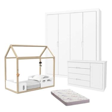 Imagem de Quarto de bebê Tutto New 4 Portas e Mini Cama Montessoriana Liv Branco Soft Natural com...