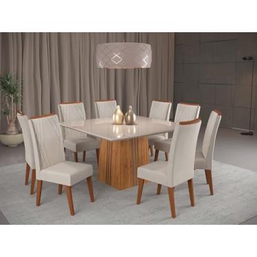 Imagem de Mesa de Jantar Quadrada Monza com 8 Cadeiras Madeira Maciça Vegas Mel/Marfim/Off White