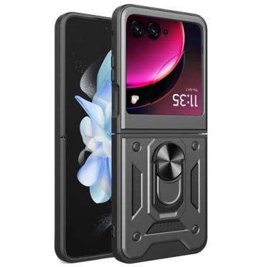 Imagem de Eaglecell - Para Motorola Razr+ 2023, Razr Plus Gen. 3, RAZR 40 Ultra - Capa de telefone híbrida premium à prova de choque com suporte de anel - HZ preta