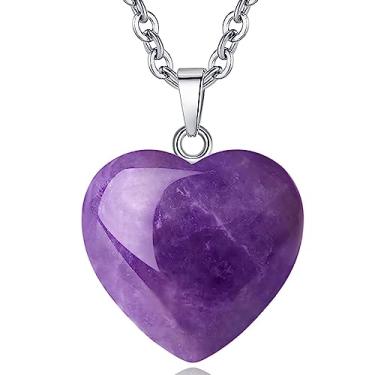 Imagem de Colar de cristal de quartzo com cristais de cura para mulheres, presente de dia das mães, quartzo, coração, amor, pedra preciosa, Heart crystal necklace, Pedra, Ametista