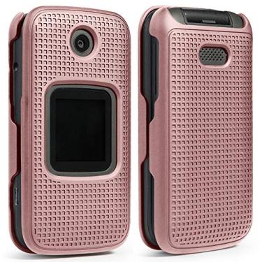 Imagem de Nakedcellphone Capa para Alcatel Smartflip/Go Flip 3, [rosa ouro rosa] Capa protetora de encaixe [textura de grade] para Alcatel Go Flip 3, telefone Alcatel Smartflip (2019) 4052R/4052C/4052W