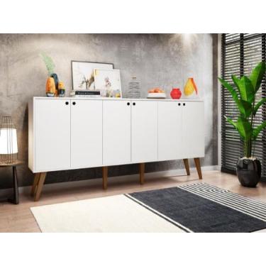 Imagem de Balcão Aparador Buffet Retrô 6 Portas Com Pés Palito Branco Bela Casa 