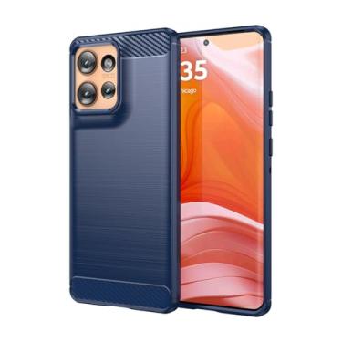 Imagem de Sidande Capa para Motorola Edge 50, capa para Moto Edge 50, capa ultrafina com absorção de choque, capa protetora de borracha TPU de fibra de carbono para Motorola Edge 50 azul marinho
