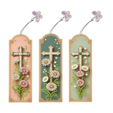 Imagem de pigpigboss Kit de marcadores de página de pintura de diamante com 3 peças, marcador de página de acrílico Dimond Art, marcador de página de pintura de diamante com cruz religiosa, marcador de livro de