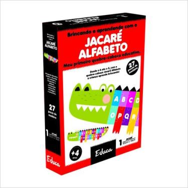 Imagem de Quebra Cabeça Didático Jacaré Mdf Letras Alfabeto Educativo Pedagógico