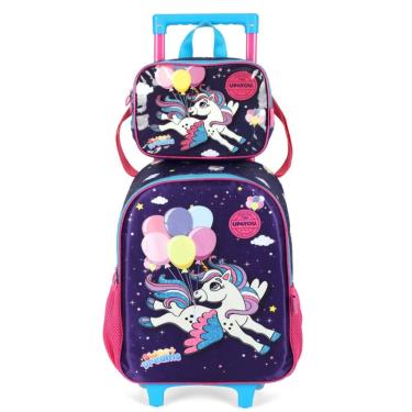 Imagem de Kit Mochila Rodinhas E Lancheira Luxcel Unicórnio Rosa