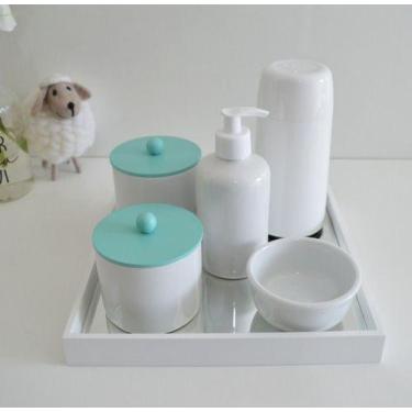 Imagem de Kit Higiene Porcelana Bebê Bandeja Espelho Mdf Cuidados Bebê K162 - Ci