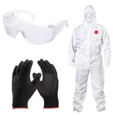 Imagem de Macacão Proteção Epi Kit Ca Uniforme Segurança Óculos Luva Uniforme De