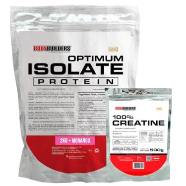 Imagem de Kit Whey Protein Optimum Isolate 2kg + 100% Creatina 500g - Bodybuilders (Morango)