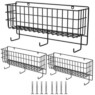 Imagem de Tandefio 2 peças de cesta e rack de aderência para pendurar cavalo, suporte de freio com cesta de arame para pendurar com ganchos fixados na parede, organizador de chaves estável multiuso para sela