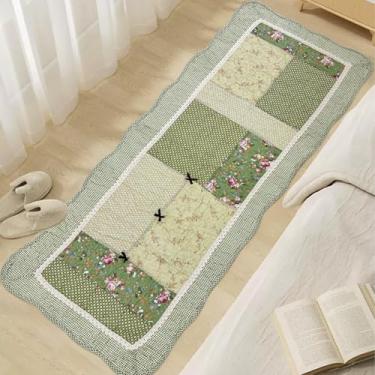 Imagem de USTIDE Tapete acolchoado de cabeceira verde patchwork 100% algodão design de jardim tapete multifuncional 50,8 cm x 134,6 cm (verde)