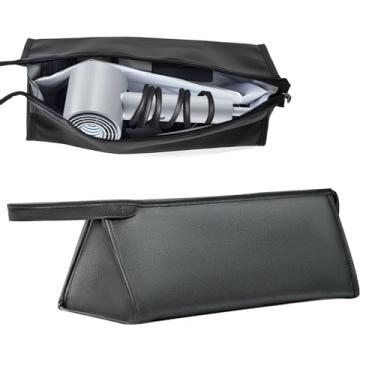 Imagem de BangBoom Estojo de viagem para secador de cabelo de poliuretano, bolsa de couro impermeável com compartimento e laço, bolsa portátil para ferramentas de cabelo para armazenamento, alisador de chapinha