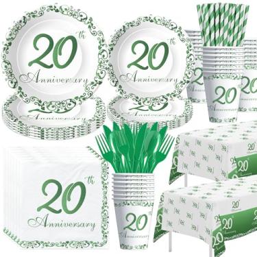Imagem de APOWBLS 20th Anniversary Decorations Tableware - 20th Wedding Anniversary Party Supplies, Plate, Cup, Napkin, Tablecloth, Cutlery, Straw, 20 Year Anniversary Decorations Dinnerware | Serve 24