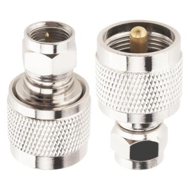 Imagem de Boobrie Pacote com 2 adaptadores coaxiais macho F para UHF macho UHF pl-259 para conector de antena tipo F para antena de TV, cabo RG-6, dispositivos LAN sem fio, rádios Wi-Fi, antena externa