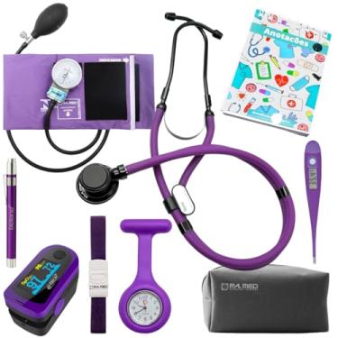 Imagem de Kit Enfermagem Completo Ap. de Pressão Estetoscópio Duplo P A MED Roxo Lilás Black Oxímetro