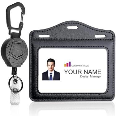 Imagem de Porta-crachá retrátil horizontal com janela transparente dupla face, comporta facilmente de 1 a 6 cartões, porta-cartões de identificação resistente com três dobras, para enfermeiras, professores,