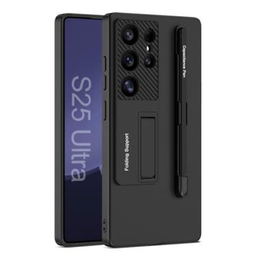 Imagem de HAO RIYLN Capa para Samsung Galaxy S25 Ultra/S25 Plus/S25, capa ultrafina à prova de choque com suporte dobrável e compartimento para caneta Stylus Business Case, preta, S25 Plus