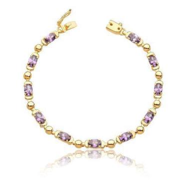 Imagem de Pulseira De Ouro 18k Pedra Natural Verdadeira Ametista Pl05 - MAEHLER 